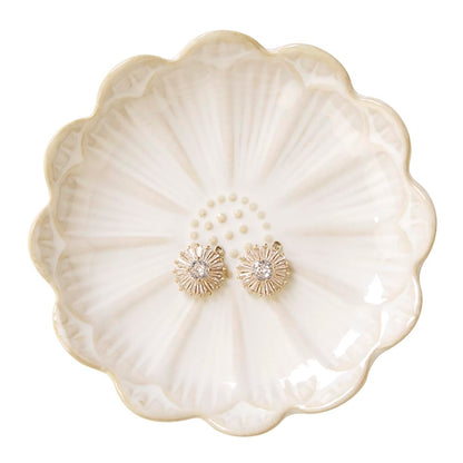 Lotus Leaf Shape Ring Holder Dish, Small Key Bowl, Ceramic Trinket Tray Jewelry Dish Organizing Necklace Earrings for Mom Friend Sister, White. All Jewelries Are NOT Included.