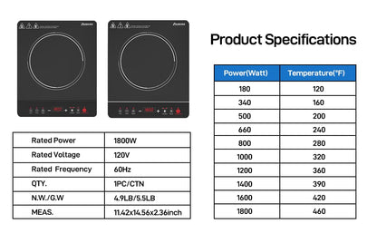 Panana Portable Induction Cooktop Hot Plate Countertop Burner 1800W, 10 Temp Levels, Timer, Auto-Shut-Off, Touch Panel, LED Display, Auto Pot Detection, Child Safety Lock (LED Display - Silver)