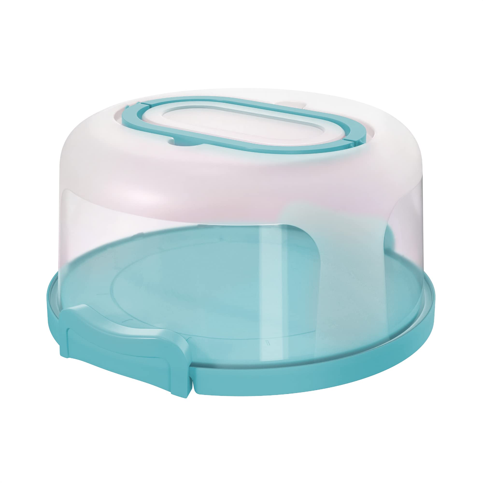 Top Shelf Elements Round Cake Carrier Two Sided Cake Holder Serves as Five Section Serving Tray, Portable Cake Stand Fits 10 inch Cake, Cake Box Comes With Handle, Cake Container Holds Pies (White)