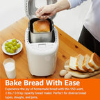 Amazon Basics Programowalny Automat do Pieczenia Chleba, 2-funtowy Automatyczny Wypiekacz Chleba z Powłoką Nieprzywierającą, Z 14 Ustawieniami Do Pieczenia Chleba, Ciasta, Opcji Bezglutenowych i Nie Tylko, Wyświetlacz LCD, Biały