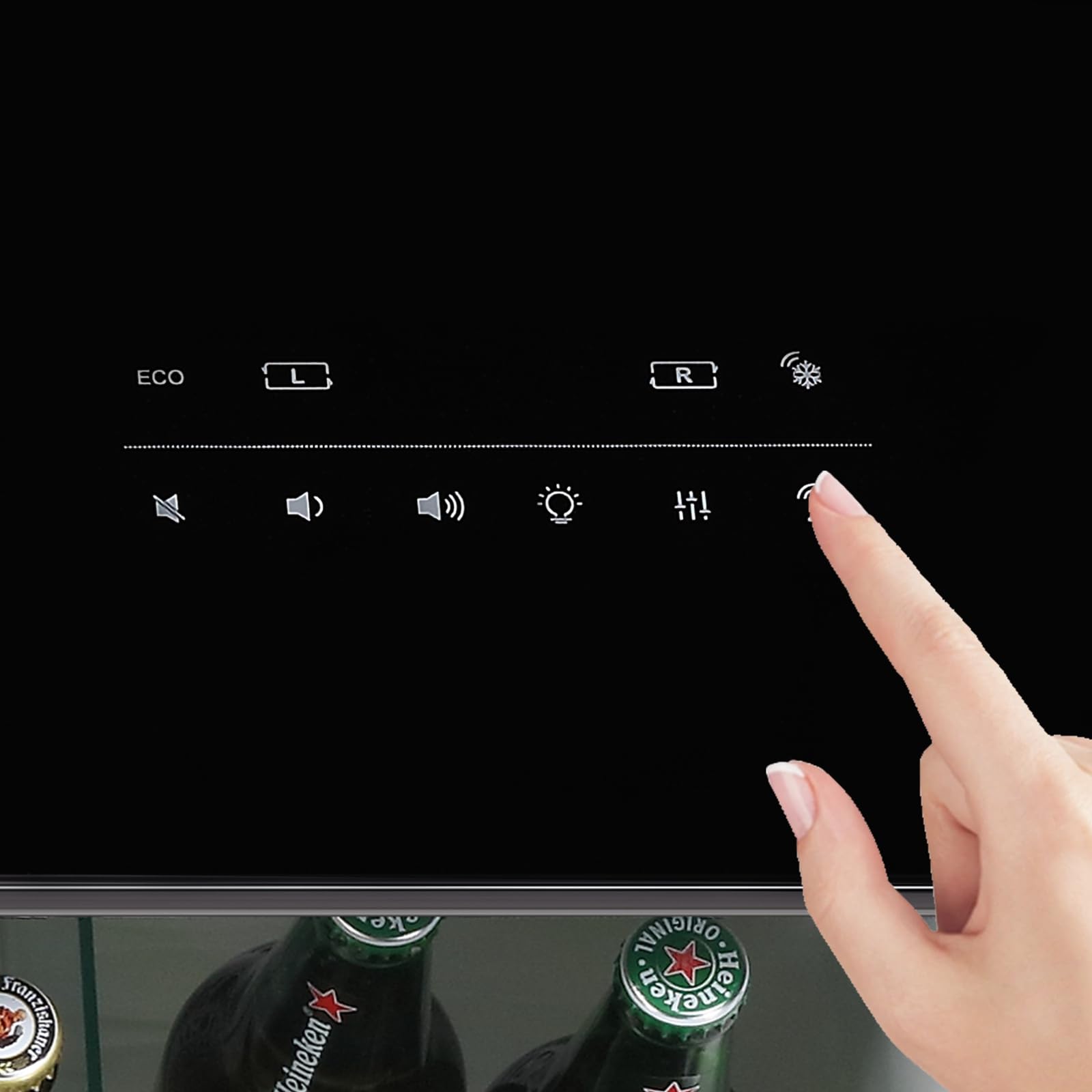 Розумний журнальний столик Gagawin з холодильником та Bluetooth-колонкою, розумний столик-холодильник із бездротовим зарядним пристроєм, сенсорна панель керування, розетка, USB-порт, атмосферне підсвічування (чорний, LT135 Pro)