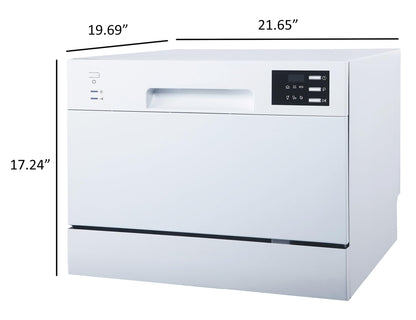 SPT SD-2225DW Compact Countertop Dishwasher/Delay Start-Energy Star Portable Dishwasher with Stainless Steel Interior and 6 Place Settings Rack Silverware Basket/Apartment Office Home Kitchen, White