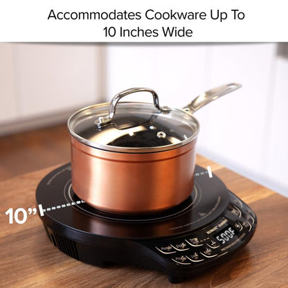 Nuwave Diamond Induction Cooktop, New & Improved Electric Burner with Probe, 91 Temps 50°F to 500°F, 6.5” Heating Coil, Shatter-Proof Ceramic Glass, 3 Wattage Settings, Ideal for Dorms, RVs & Apts