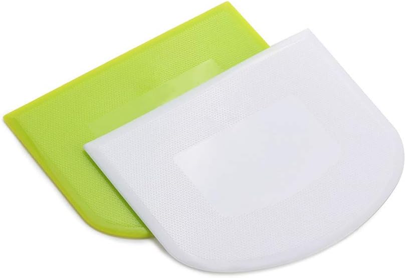 2 Pieces Dough Scraper Bowl Scraper Food-safe Plastic Dough Cutter Flexible Plastic Scraper Practical Bench Scraper Multipurpose Food Scrappers for Bread Dough Cake Fondant Icing, White, Green