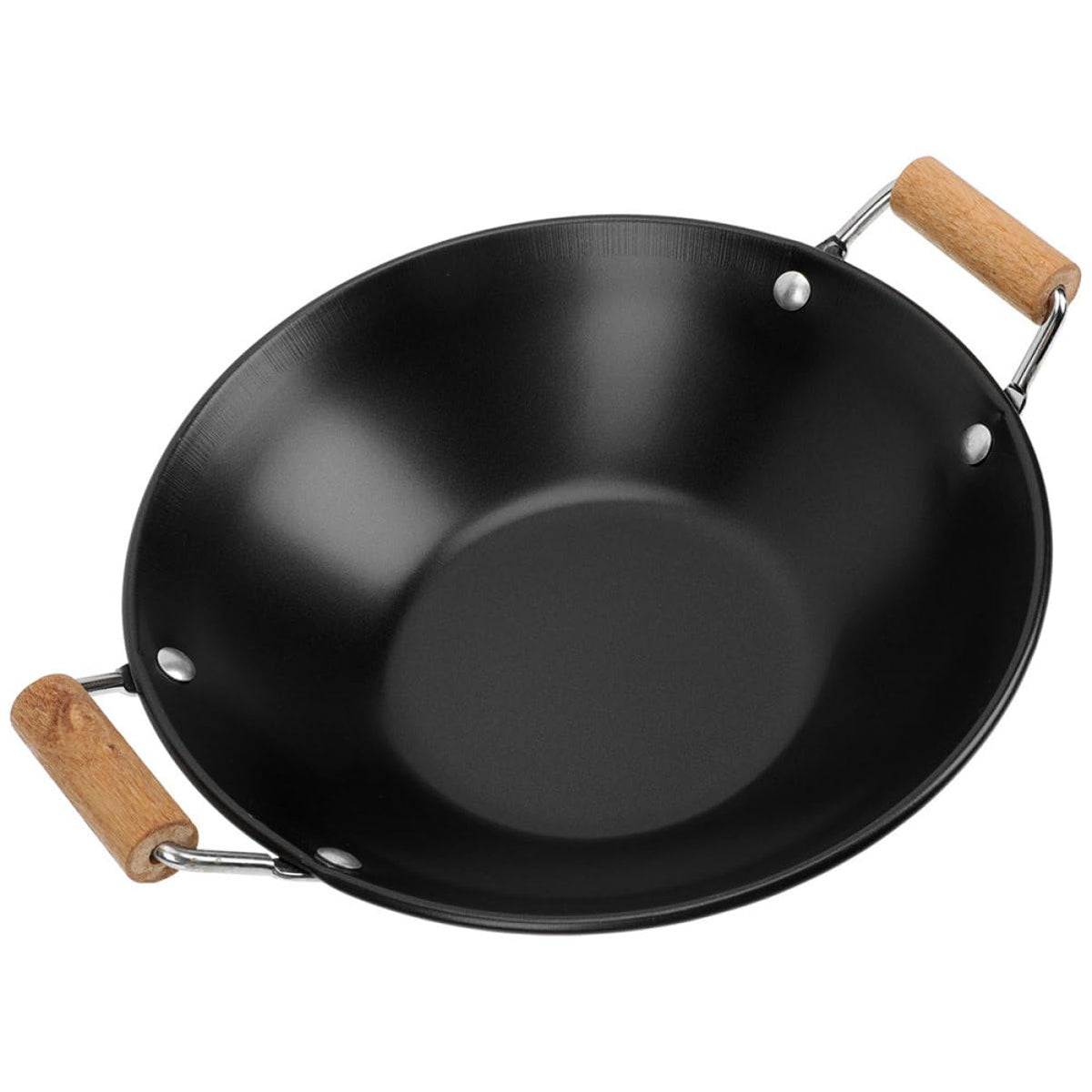 BEBEMOKO Podwójny uchwyt ze stali nierdzewnej Wok kuchenny Gorący garnek do gotowania w domu Metalowy Wok Czarny Drewniany uchwyt Uniwersalny