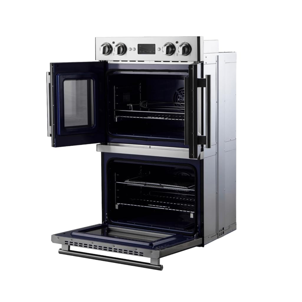 FORNO Gallico 30-Inch Electric French Door Double Oven - 240V 7000W 7.36 cu. ft. Electric Oven with LED Display Screen - Wall Oven with 4 Stainless Steel Racks, Safety Lock, Mechanical Knobs Control