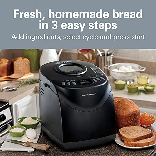 Hamilton Beach Bread Maker Machine, Digital, Programmable, 12 Settings + Gluten Free, Dishwasher Safe Pan + Kneading Paddle, 2 lb Capacity, Black (29882)