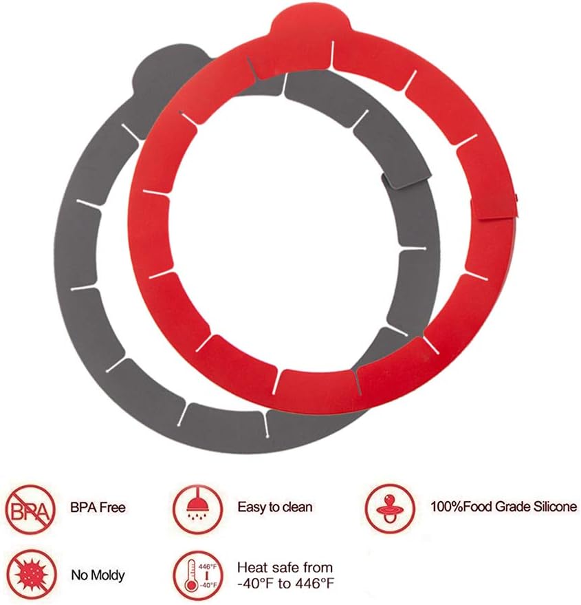 Webake Pie Crust Protector Shield Adjustable Pie Crust Shield Fits 11.5-9 Inch Pie Pan, European Food Grade Silicone Pinch Test Passed, for Baking Party Pie Tart, Pack of 2, Red and Grey