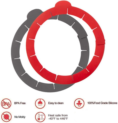 Webake Pie Crust Protector Shield Adjustable Pie Crust Shield Fits 11.5-9 Inch Pie Pan, European Food Grade Silicone Pinch Test Passed, for Baking Party Pie Tart, Pack of 2, Red and Grey