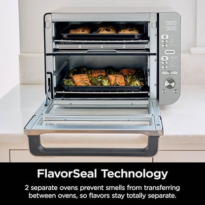 Ninja Countertop Oven Double Stack XL & Air Fryer with Pro Cook System, 12-in-1, Flexdoor, FlavorSeal, SMART FINISH with DualZone Technology, Air Fryer, Bake, Broil, Reheat, Stainless Steel, DCT651