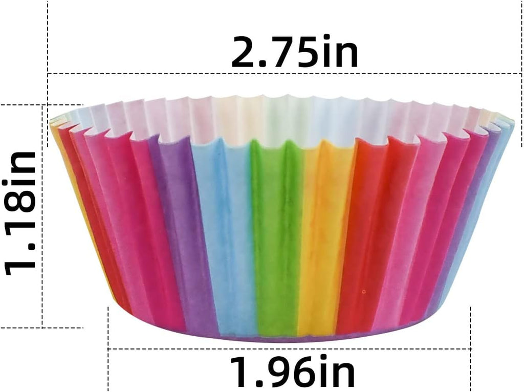 100 Pack Rainbow Cupcake Liners - Standard Size, Greaseproof Paper Muffin Liners for Birthday Party, Wedding Cake, Colorful Cupcake Wrappers