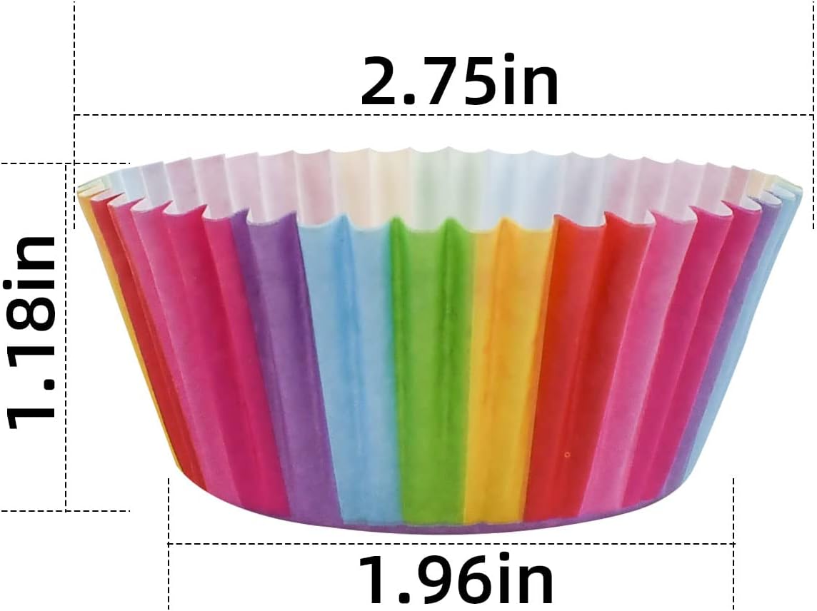 100 Pack Rainbow Cupcake Liners - Standard Size, Greaseproof Paper Muffin Liners for Birthday Party, Wedding Cake, Colorful Cupcake Wrappers