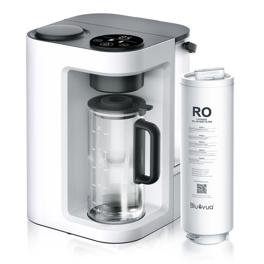 Bluevua RO100ROPOT-LITE Countertop Reverse Osmosis Water Filter System, 5 Stage Purification, 3:1 Pure to Drain, Portable Water Purifier (No Installation Required) (White)