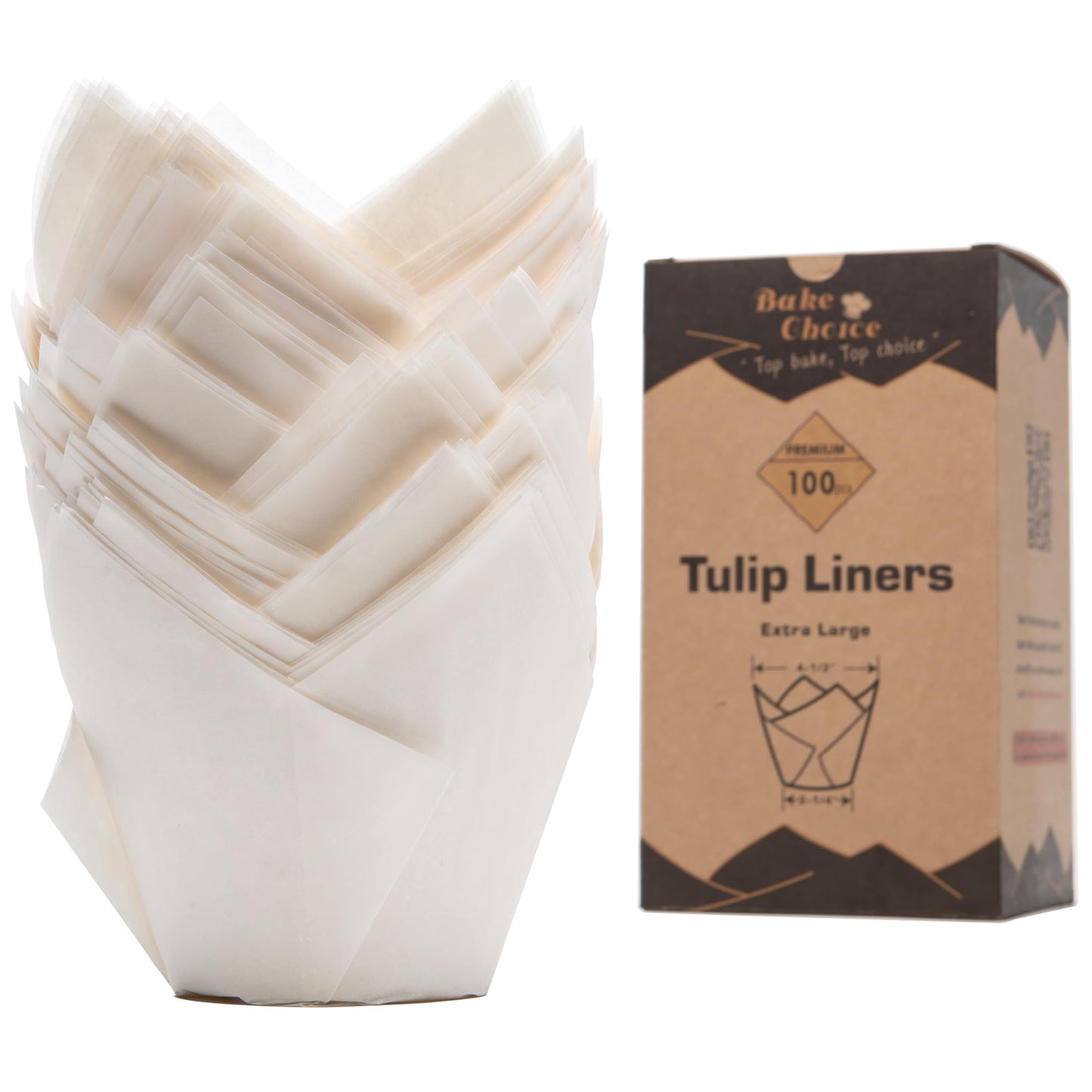 Nordic Paper 100pcs Large Size Natural Tulip Cupcake Liners for Baking, Large Muffin Liners, Cupcake Wrapper for Party, Christmas