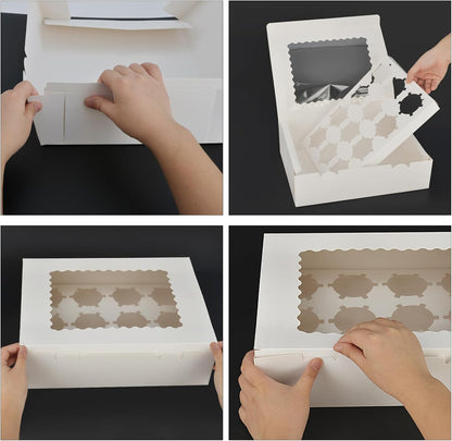 6 Sets x 12 Count Cupcake Containers Boxes with Window, 12.8 x 10 x 3.5 Inch Carrier Holder Bakery for Birthday,Wedding,Party