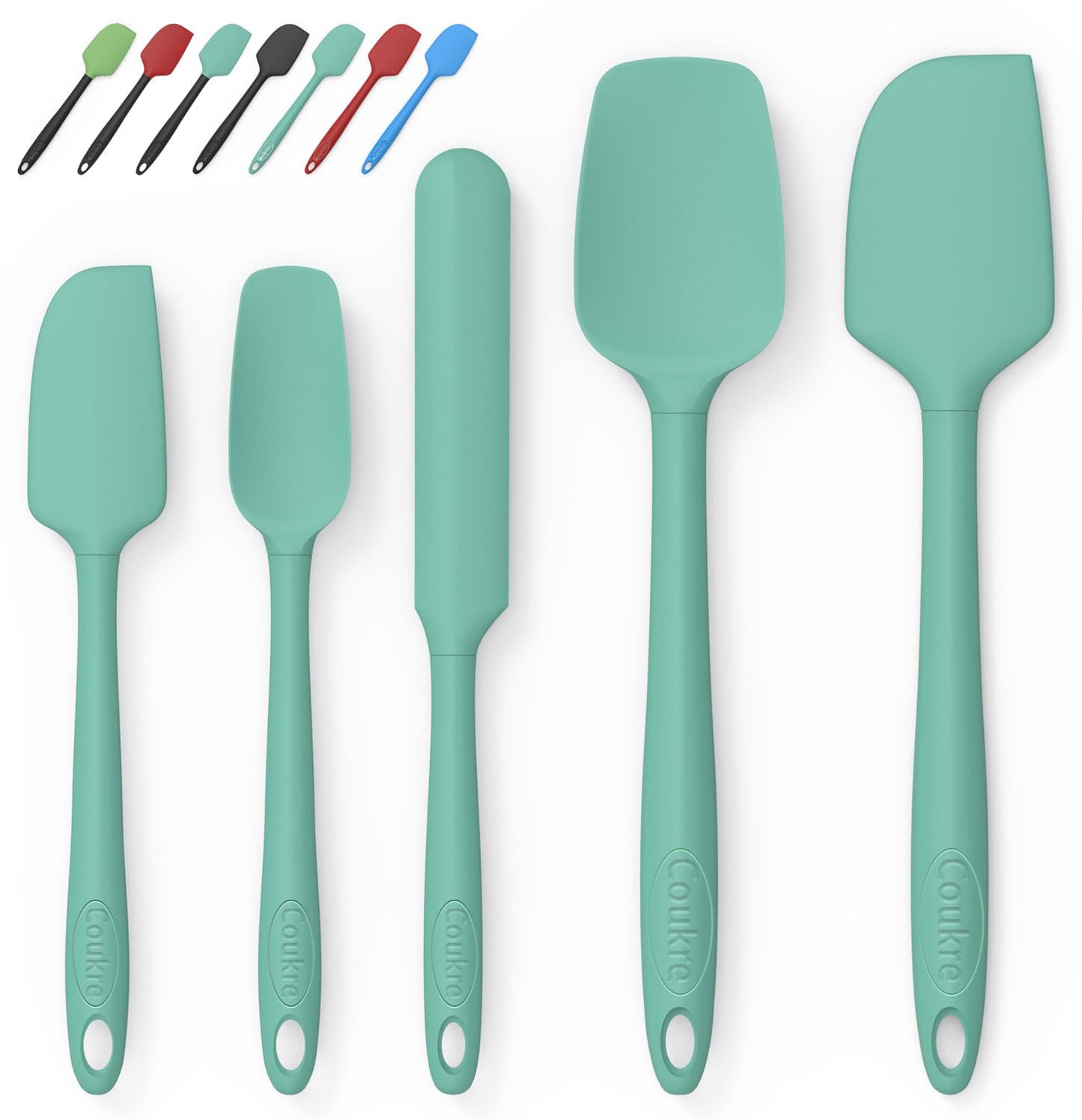 Coukre Silicone Spatula Set of 5,High Temperature Resistant, Food Grade Silicone, Dishwasher Safe, for Baking, Cooking (Aqua Green)