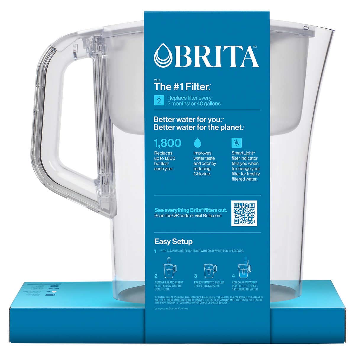 Brita Large 10 Cup Water Filter Pitcher with Smart Light Filter Reminder and 2 Standard Filtes, Made Without BPA, White (Packaging May Vary) (1512822)