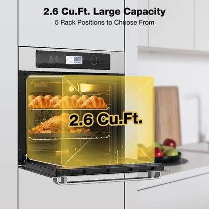 24" Electric Wall Oven, ETL Certified, thermomate 2.6 Cu.Ft. Built-in Wall Oven with 12 Functions, 3100W Convection Ovens, Sensor Touch Control, Safety Lock, Stainless Steel