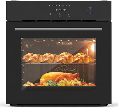 Single Wall Oven 24" Built-In Electric Ovens With 8 Cooking Modes, 108 Smart Recipes, 3000W, 240V, 2.5Cu.f Convection Fan Wall Oven In With Steam, Grill - Air Frying Mode, Tft Display, Stainless Steel