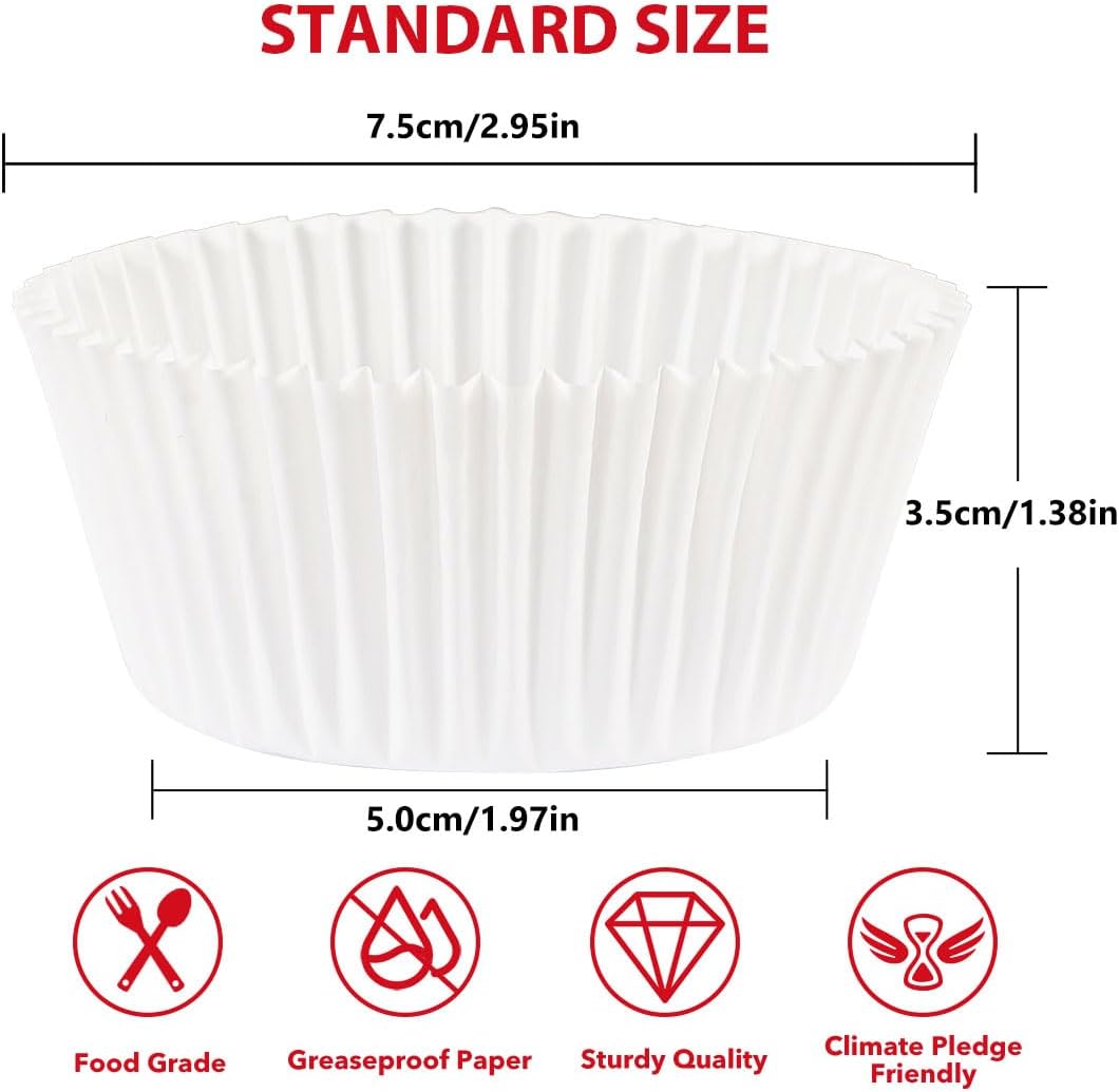 Standard White Cupcake Liners for Baking 200 Counts - Caperci Greaseproof Muffin Baking Cups for Wedding Birthday Party Baby Shower Festivals (White)