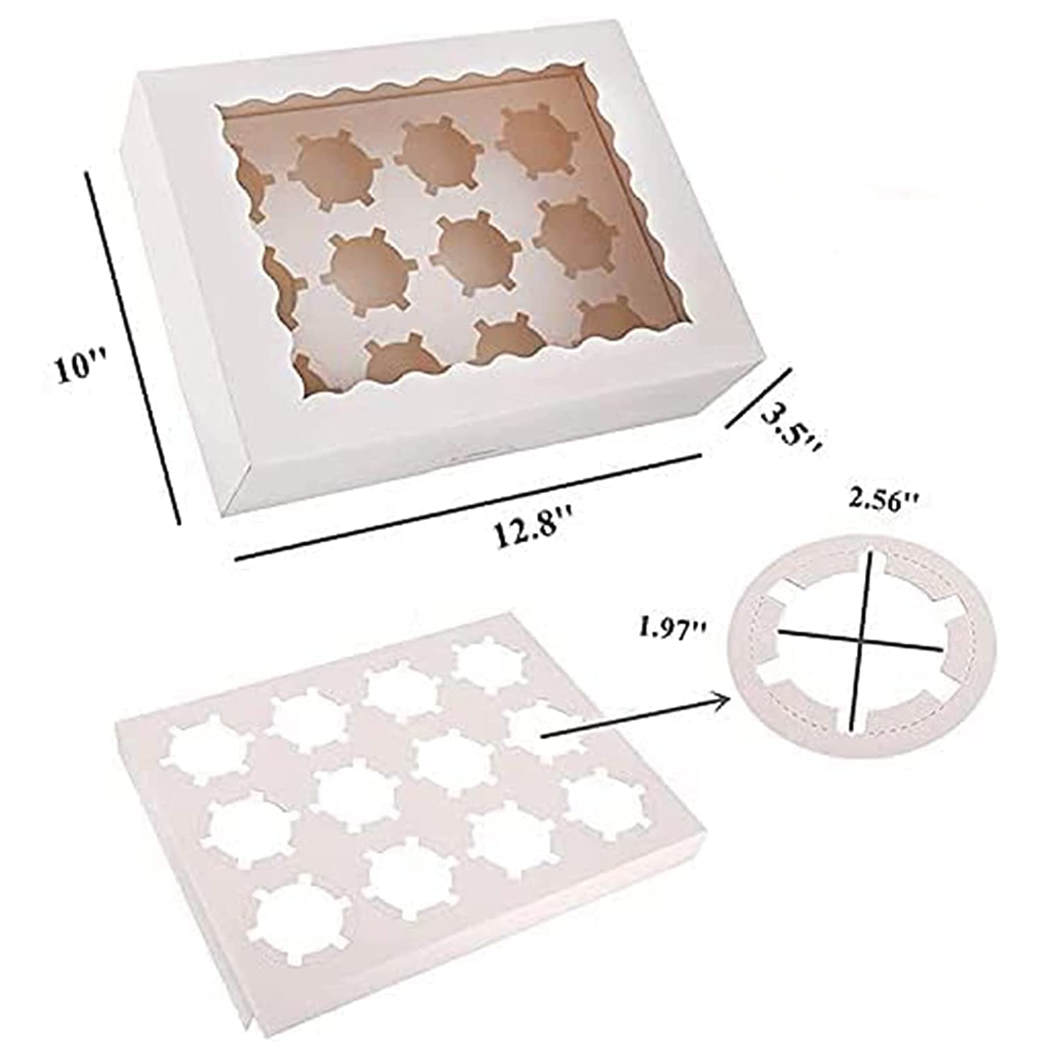 Rarapop 6 Pack Cupcake Boxes Hold 12 Standard Cupcakes, Food Grade Cupcake Holders Bakery Carrier Boxes with Windows and Inserts for Cupcakes, Muffins and Pastries