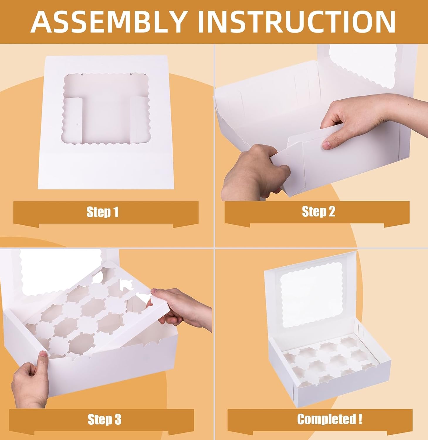 6-Set Cupcake Boxes Hold 12 Standard Cupcakes, Food Grade Cupcake Holders Bakery Carrier Boxes with Windows and Inserts for Cupcakes, Muffins and Pastries (White-6 Pack)