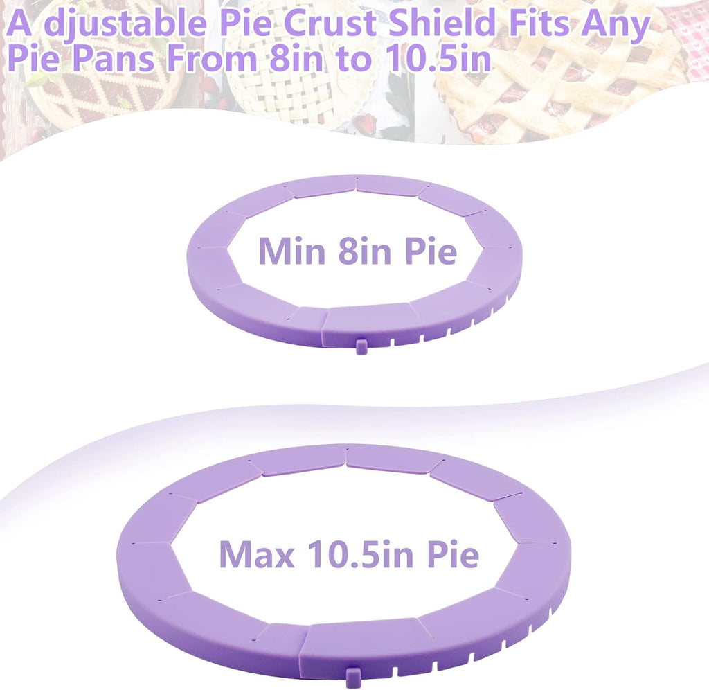 Silicone Pie Crust Shield, Adjustable Bake Crust Protector, Heavy Duty Pie Crust Edge Shield Cover Pie Ring for Crust Pie Saver, Pie Crust Kit for Baking Pie Pizza Fits 8-10.5” Pie Pans