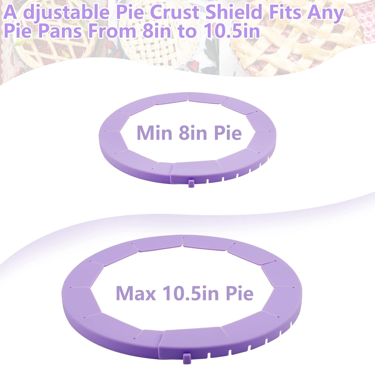 Silicone Pie Crust Shield, Adjustable Bake Crust Protector, Heavy Duty Pie Crust Edge Shield Cover Pie Ring for Crust Pie Saver, Pie Crust Kit for Baking Pie Pizza Fits 8-10.5” Pie Pans