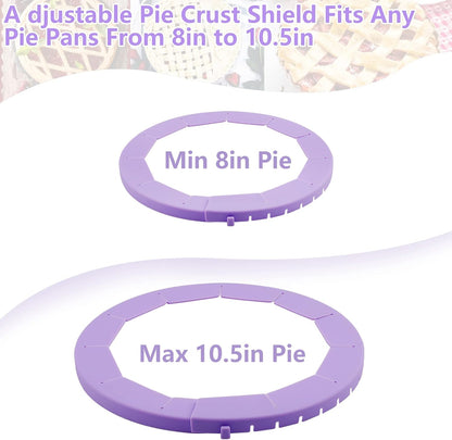 Silicone Pie Crust Shield, Adjustable Bake Crust Protector, Heavy Duty Pie Crust Edge Shield Cover Pie Ring for Crust Pie Saver, Pie Crust Kit for Baking Pie Pizza Fits 8-10.5” Pie Pans