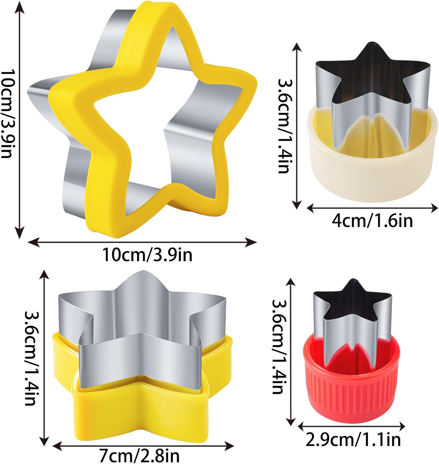 Star Cookie Cutters 4 Pcs, Kimfead Sandwich Cutter for Kids Lunch, Vegetable Fruit Cutters Shapes, Stainless Steel Biscuit Cutters for Children Boys Girls