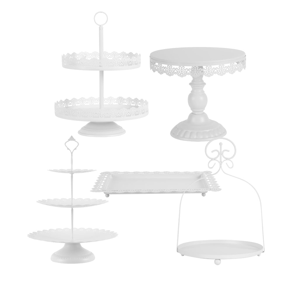 ZUMELER Gold 5Pcs Cake Stands Set Metal Round Cupcake Holder Cookies Dessert Display Plate Serving Tower Tray Platter with Handl for Baby Shower Wedding Birthday Party Celebration