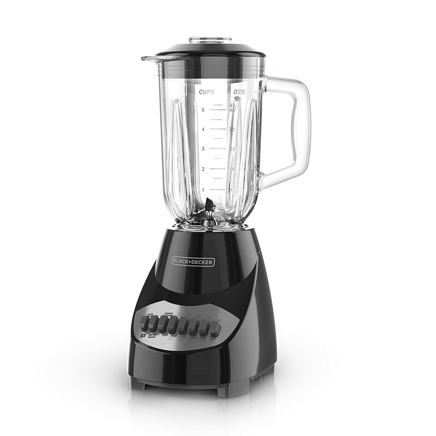 BLACK+DECKER 10-Speed Countertop Blender, BL2010BG, 6-Cup Glass Jar, Dishwasher-Safe, Stainless Steel Blade, Suction Feet