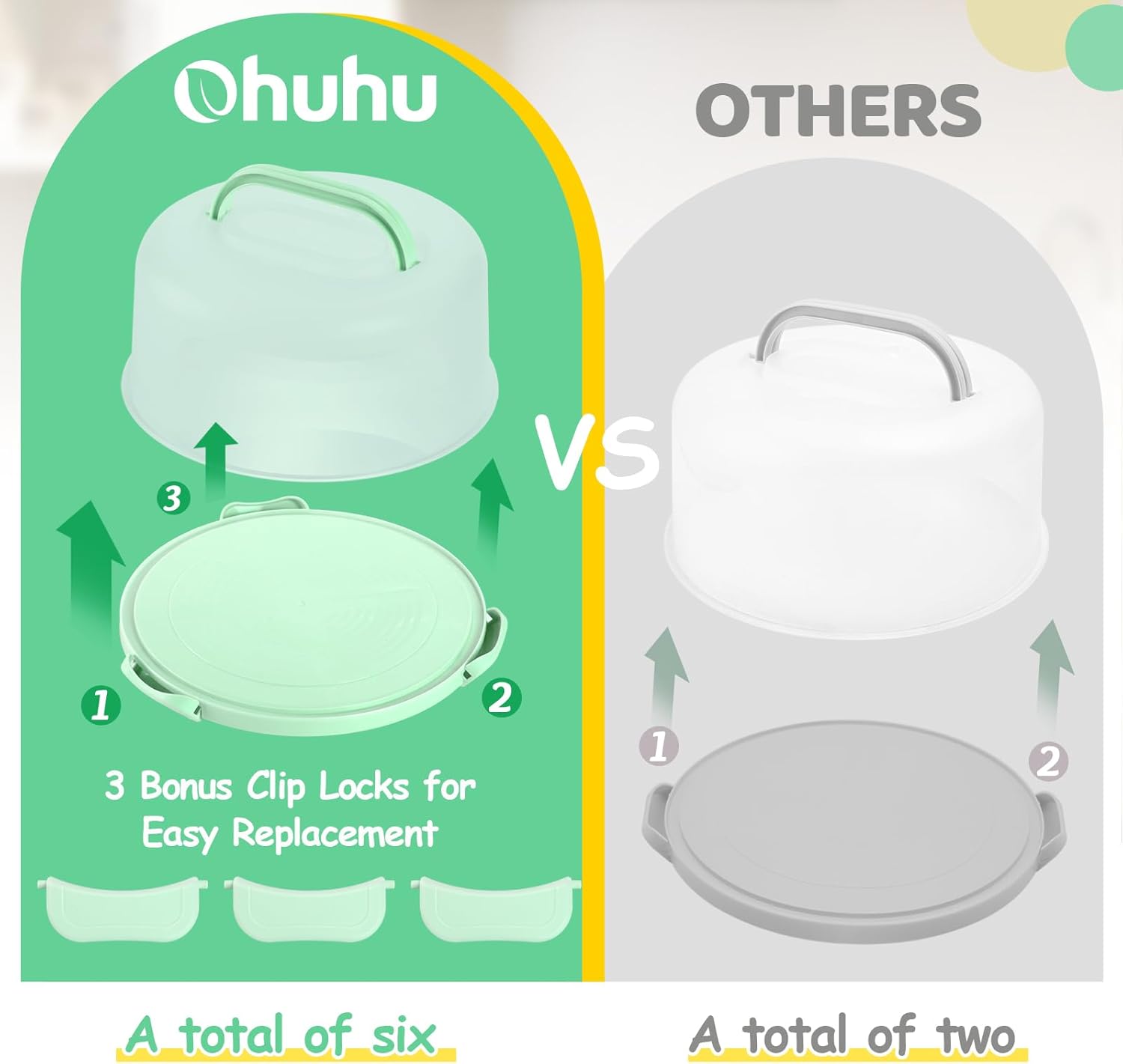 Ohuhu Cake Carrier with Lid and Handle, BPA-Free Cake Containers Cake Holder for 10 inch Cake with 2 Handles Cupcake Carrier - Plastic Cover Two Sided Base for Transport Pies Nuts Fruit Perfect Gifts