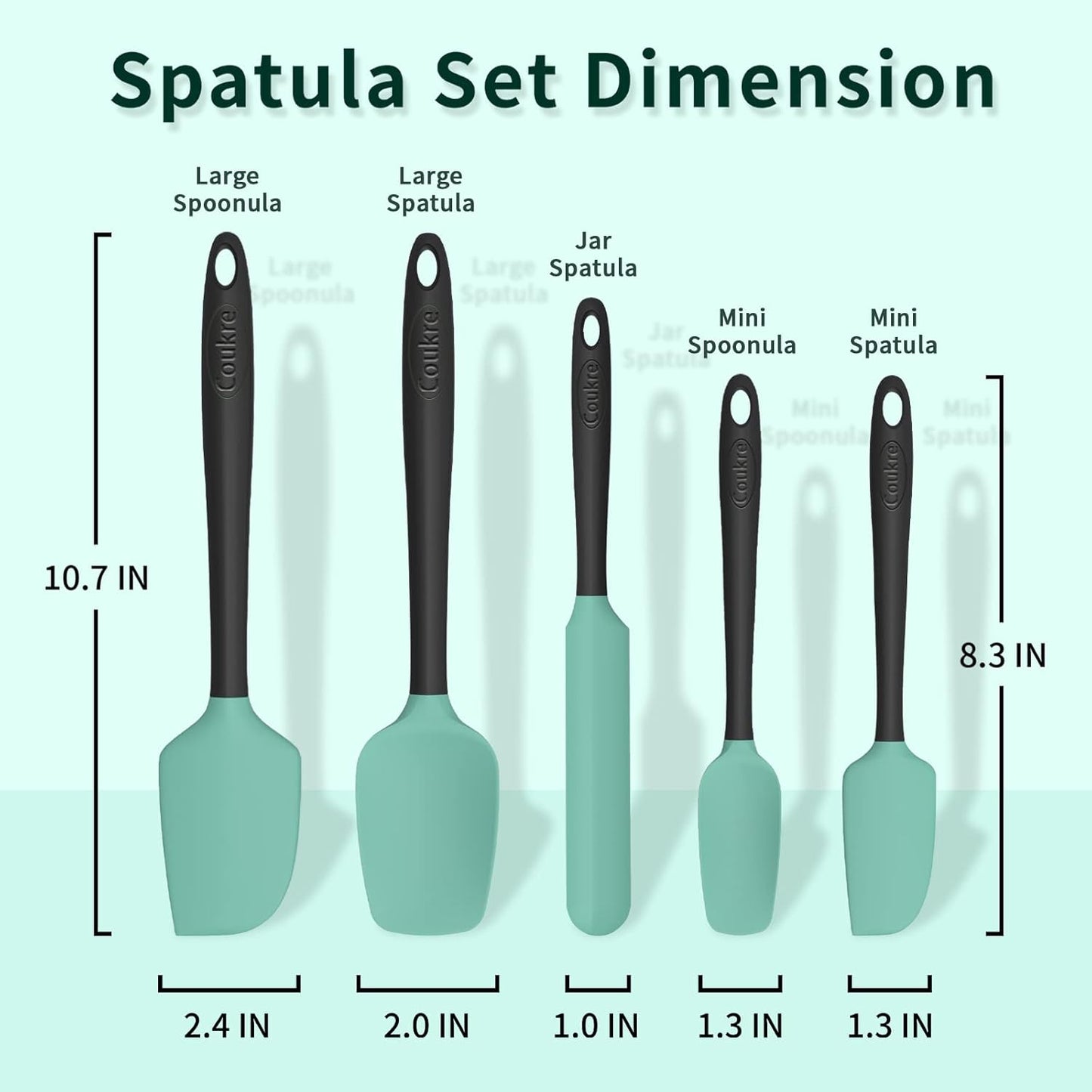 Coukre Silicone Spatula Set of 5,High Temperature Resistant, Food Grade Silicone, Dishwasher Safe, for Baking, Cooking (Aqua Green)