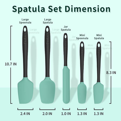 Coukre Silicone Spatula Set of 5,High Temperature Resistant, Food Grade Silicone, Dishwasher Safe, for Baking, Cooking (Aqua Green)