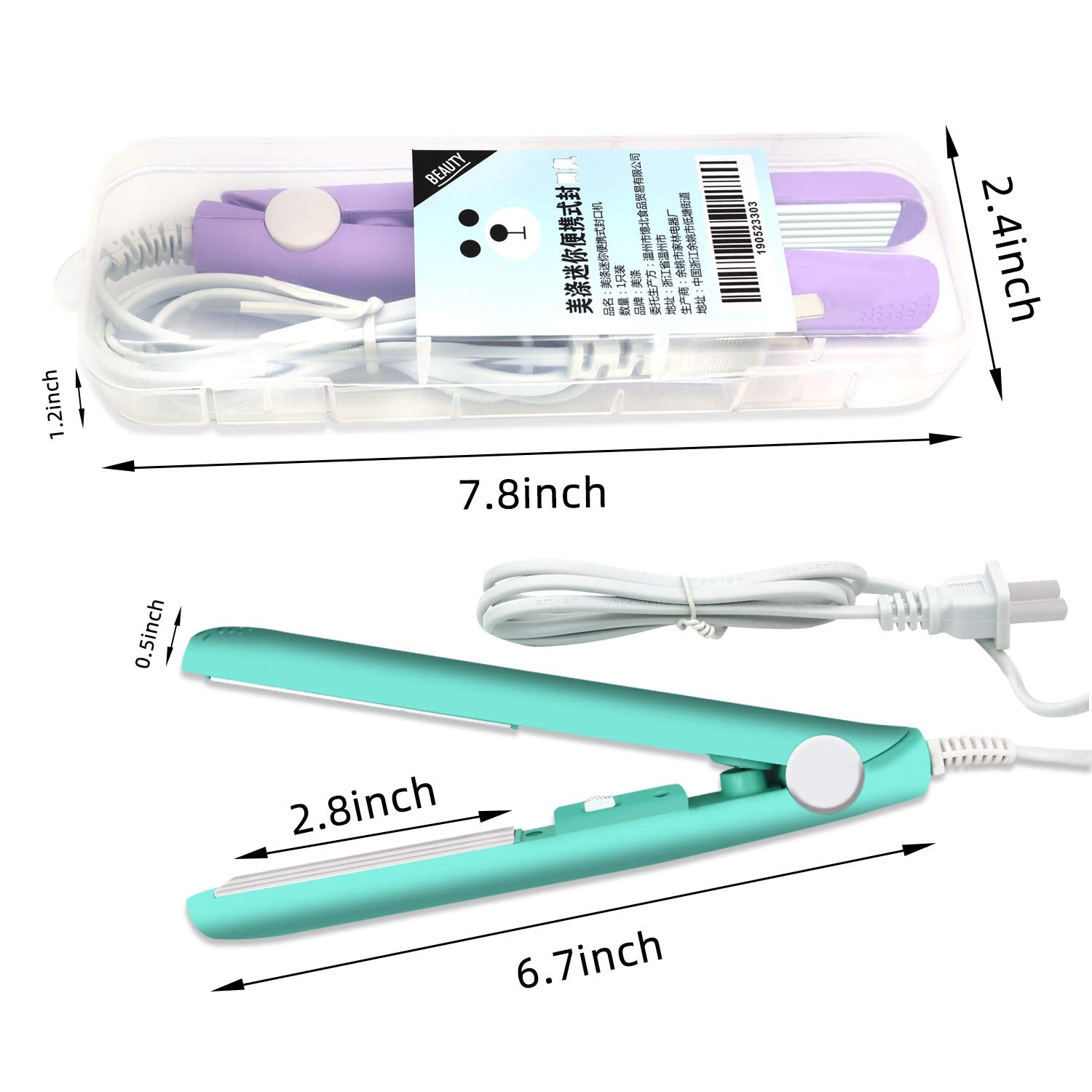 2 PACK Mini Bag Sealer Heat Seal, Handheld Food Sealer Bag Resealer for Food Storage, Portable Smart Heat Sealer Machine with 45” Power Cable for Chip Bags, Plastic Bags, Snack Bags (green+purple)