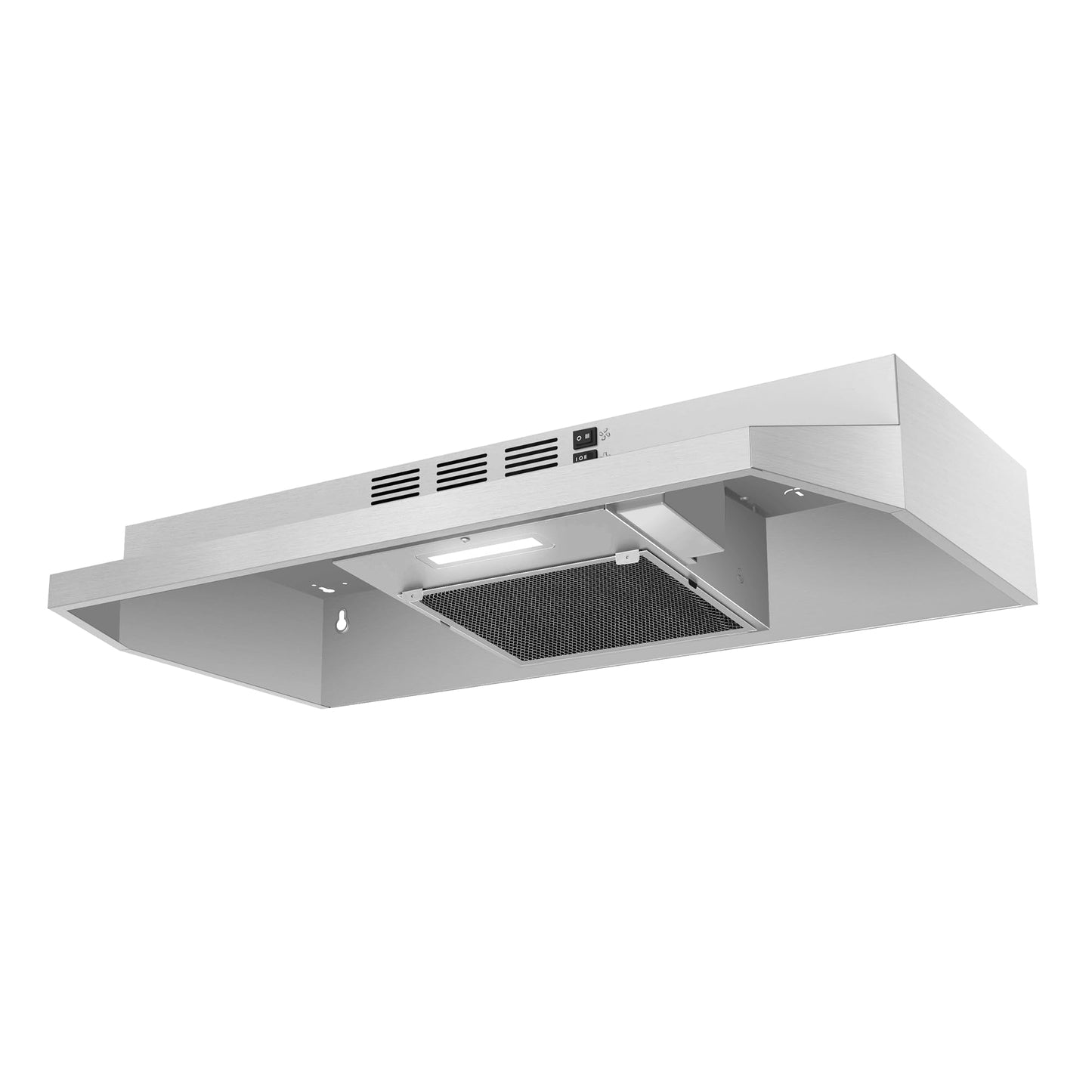 SNDOAS 30 inch Range Hood Ducted/Ductless Convertible Stainless Steel Range Hood Under Cabinet with Rocker Button Control,Vent Hood with LED Light,2 Speed Exhaust Fan,Under Cabinet Hood,Silver