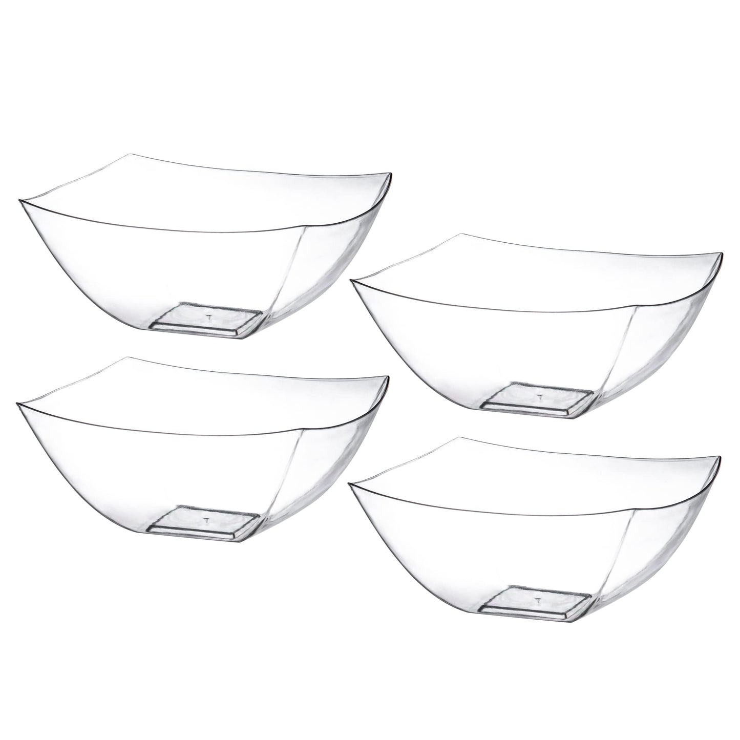 Posh Setting - Clear Plastic Serving Bowls for Party (8oz - 4 Pack) Square, Disposable, Salad & Fruit Bowls for Party Table, Candy Containers for Candy Buffet