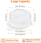Lifewit Cake Carrier with Lid and Handle, Two Sided Cupcake Carrier Holder for 10” Cake or 9 Standard-Sized Cupcakes, Plastic Round Cake Transport Storage Container Stand for Pies and Cookies, White
