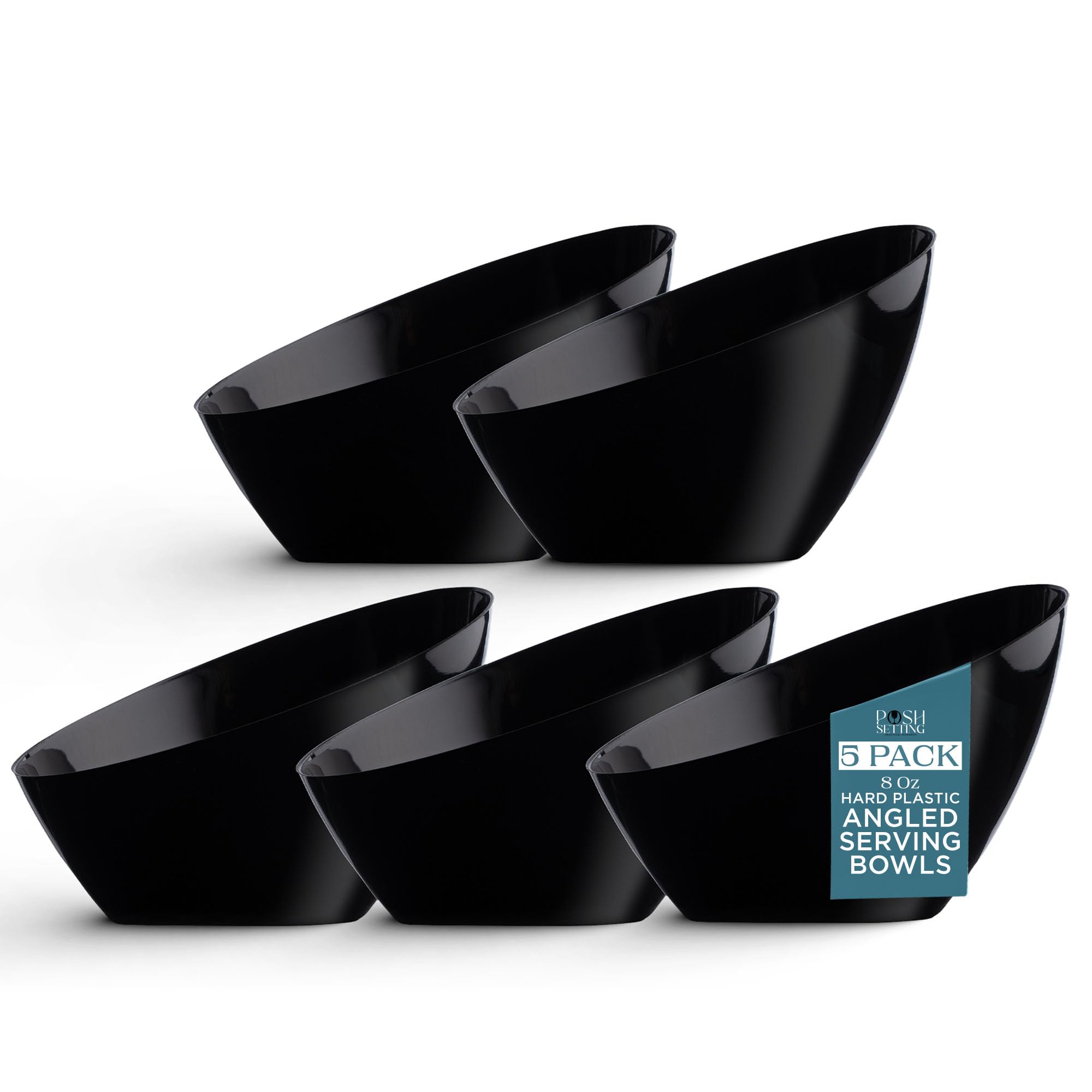 Posh Setting Clear Serving Bowls Small Hard Plastic Candy Bowl for Weddings, Buffet, Offices, Disposable Small Angled Bowls for Party's, Salads, Snacks and Fruit Bowl 5 Pack