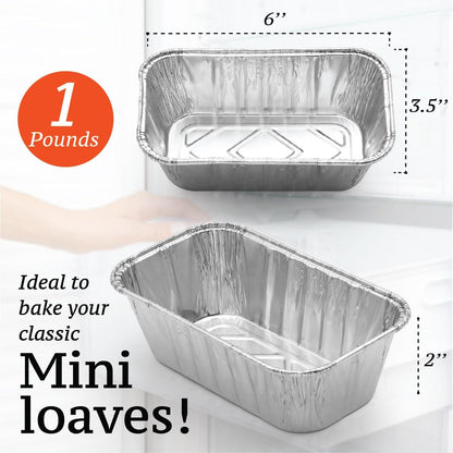 Spare Essentials (55 Pack) 1LB Mini Foil Loaf Pans - 1 Pound Disposable Aluminum Baking Pans for Individual Bread, Cake, Meatloaf - Small Loaf Pans with Liners, Small Bread Tins 6 x 3.5 x 2