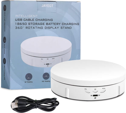 JAYEGT Motorized Rotating Display Stand, 5.74inch /22LB Load, 360 Degree Electronic Turntable Display Stand for Photography Products Shows, Jewelry, Watch, 3D Models, Cake, White