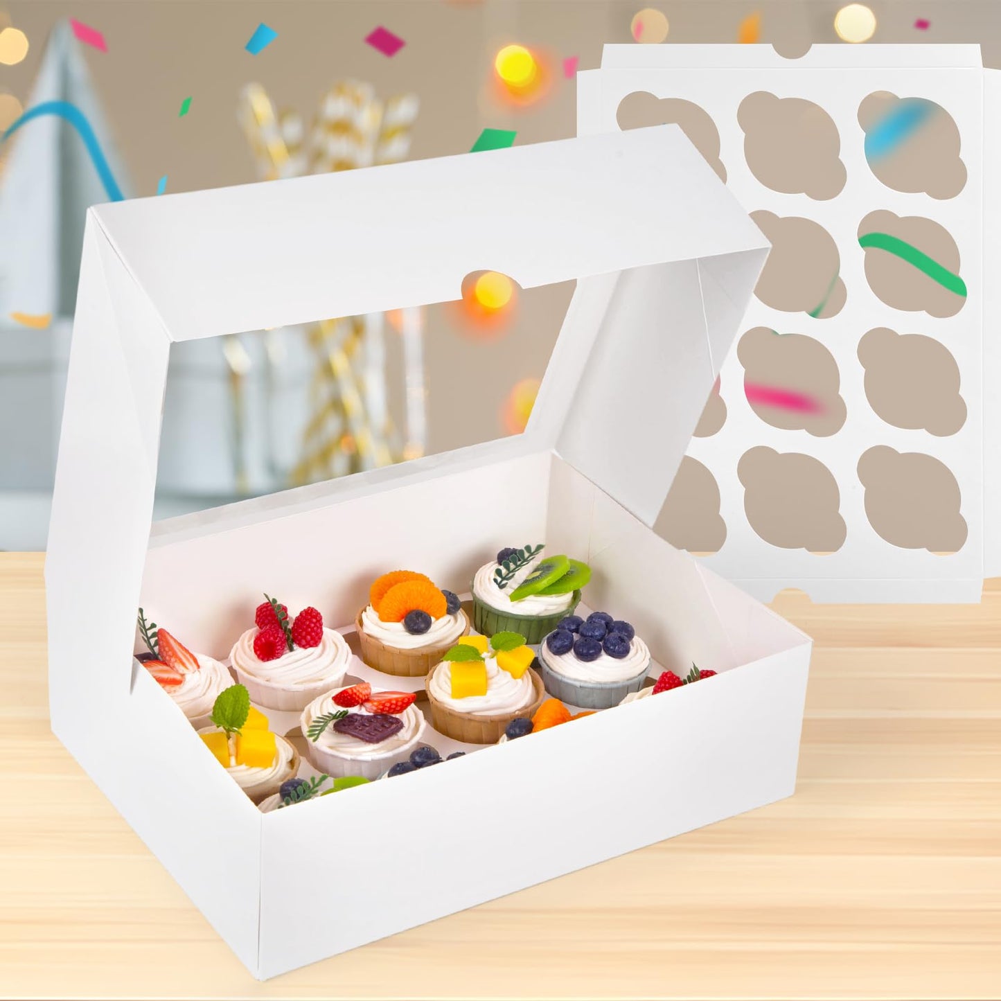 VGOODALL 12 Count Cupcake Boxes, 6PCS Cupcake Container with Window Boxes Holding 72 Pastry Box for Birthday Holiday Party Bakery Supplies 13.2"x9.8"x4"