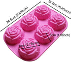 Silicone Mold for Handmade Soap Cake Jelly Pudding Chocolate 6 Cavity Rose Flower Design, Set of 2 Pink