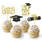 24Pcs Graduation Cupcake Toppers, Graduation Cupcake Picks for Cupcake Food Decorations - Class of 2025 Cupcake Toppers Supplies (Blue)