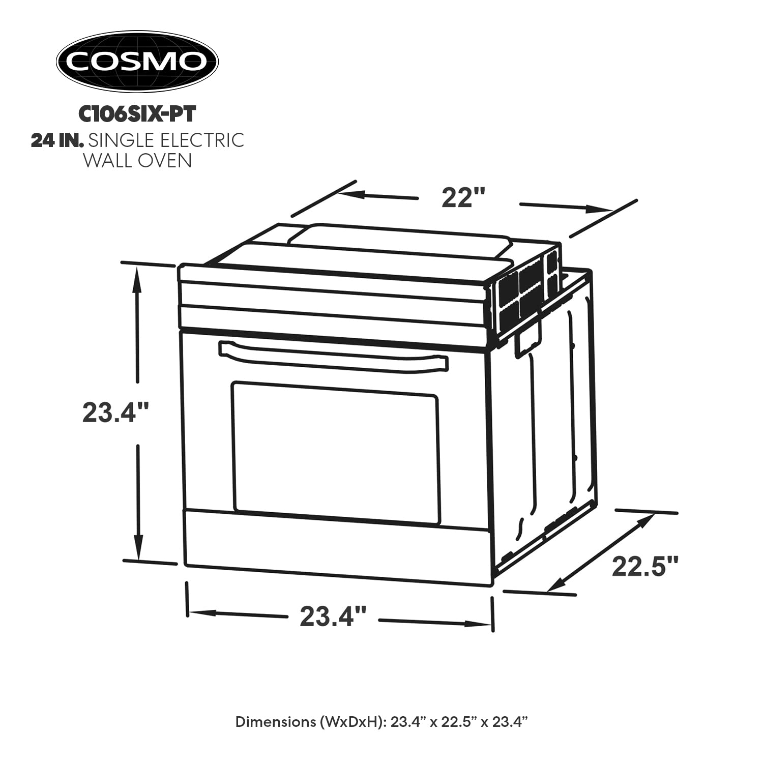 COSMO COS-C106SIX-PT 24 in. Single Wall Electric Convection Oven