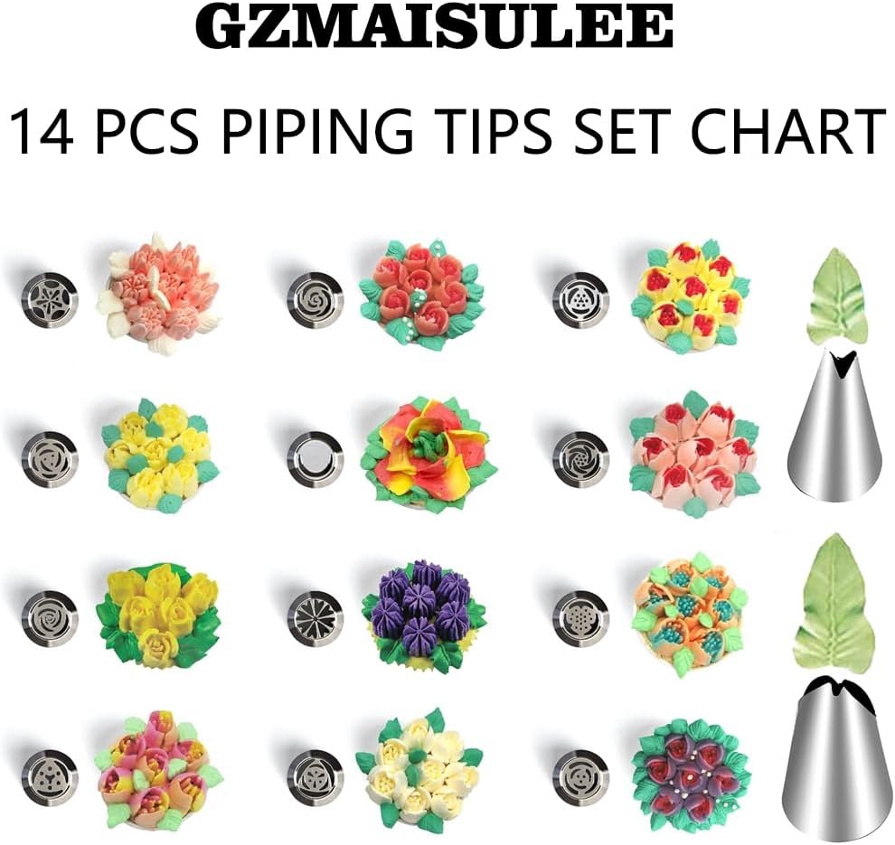 120 PCS Piping Bags and Tips Set 14 In 100 PCS Pastry Bags Cupcake Cookie Cake Decorating Kit 12 Flower Frosting Nozzles 2 Leaf Piping Tips 2 Couplers 2 Icing Bag Ties 1 Tips Brush