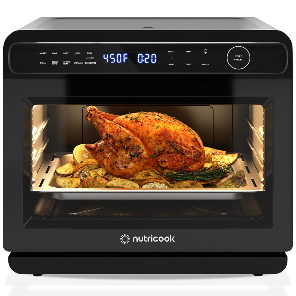 Nutricook Steamami 11 w 1 konwekcyjno-powietrzny frytkownica, 25QT piekarnik blatowy do pieczenia, pieczenia, gotowania na parze, suszenia, pizzy - piekarnik konwekcyjny z akcesoriami do zdrowego gotowania ze stali nierdzewnej