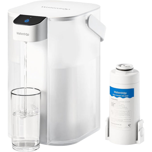 Waterdrop Electric Water Filter Pitcher, Rechargeable 200-Gallon Water Dispenser, Instant 15-Cup Countertop System, NSF/ANSI 401&53&42&372, Reduce PFAS, Lead, Chlorine, White, NOT Reduce TDS