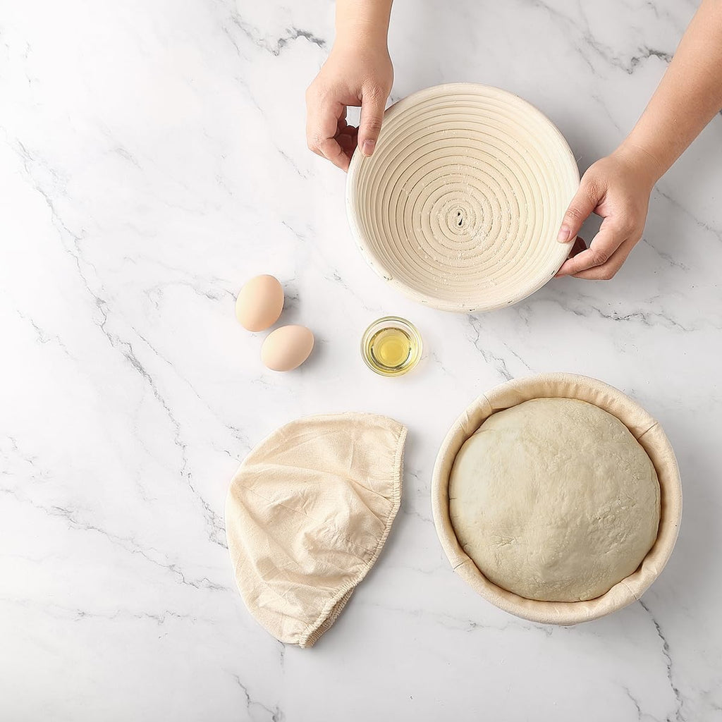 Saint Germain Bakery Premium Round Bread Banneton Basket with Liner - Perfect Brotform Proofing Basket for Making Beautiful Bread (9 inch)